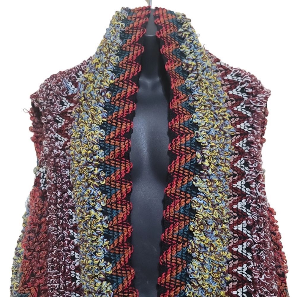 Fringe Shawl Multicolored Open Front Sleeveless S… - image 3